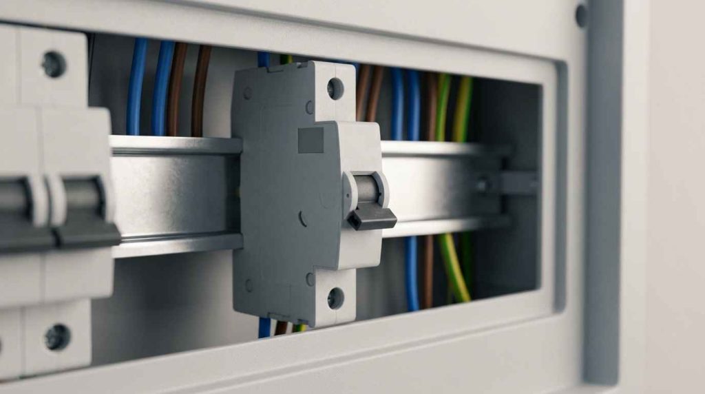 Gros plan sur un disjoncteur modulaire dans un tableau électrique